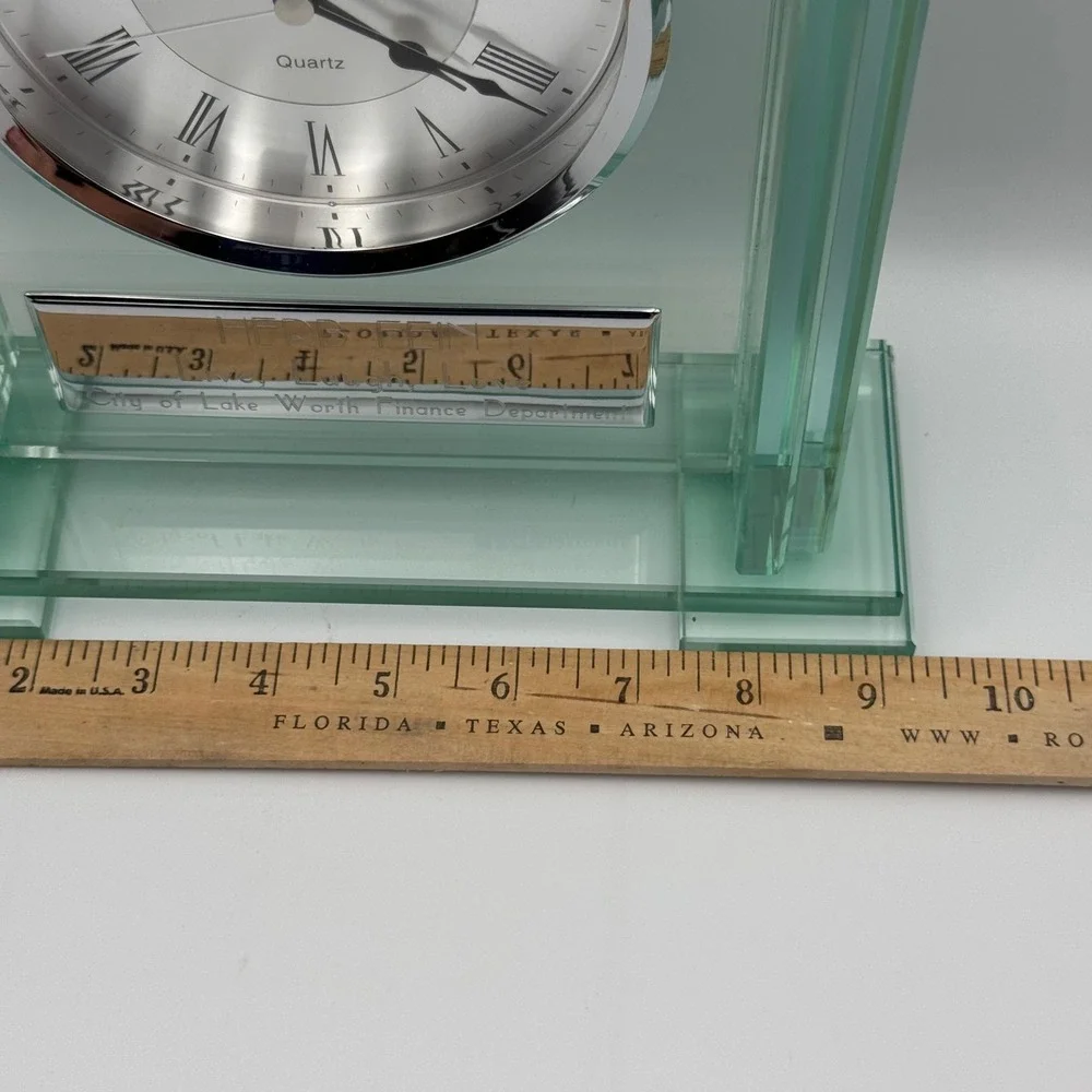 Danbury Clock Company Glass Mantel‎ Clock Quartz Desk Clock Engraved Herb Fein